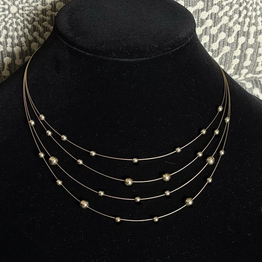Multistrand Gold Tone Beaded Necklace Preowned